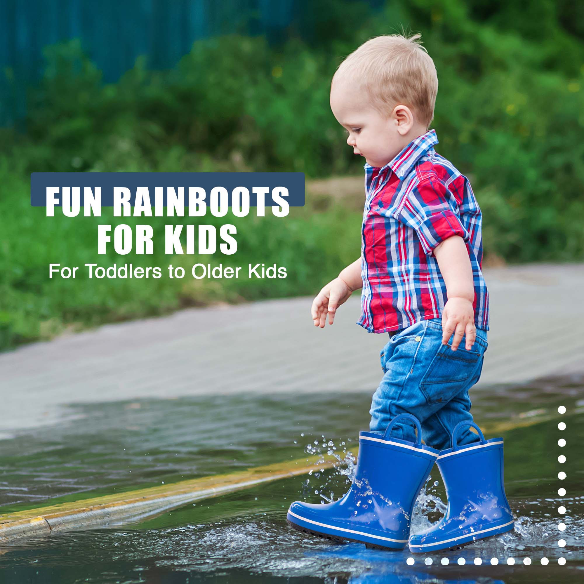 Norty Waterproof Rubber Rain Boots for Kids Boys & Girls Toddlers