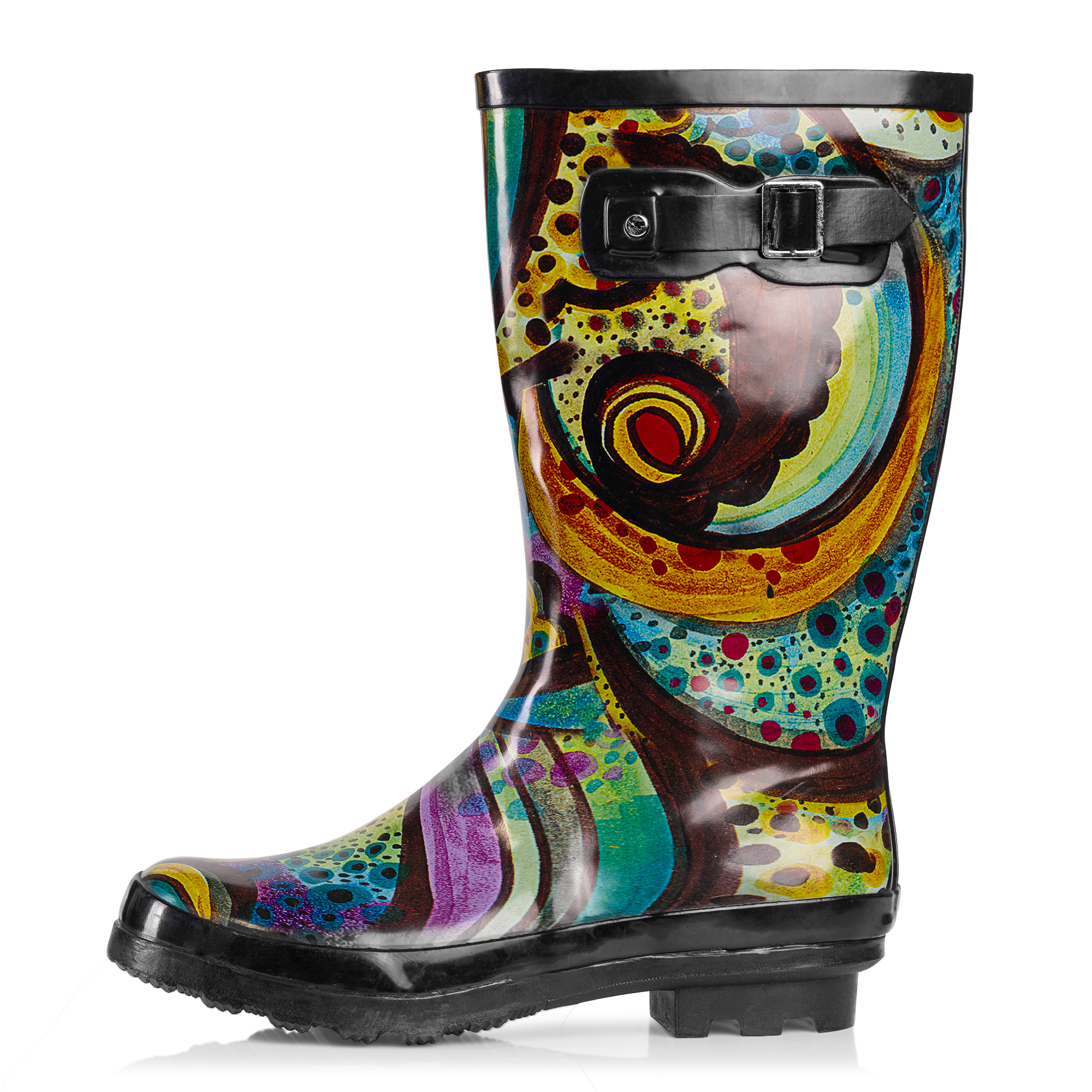 New Womens Rain Boots Rubber Printed Mid Height Wellie Mid Calf Snow ...