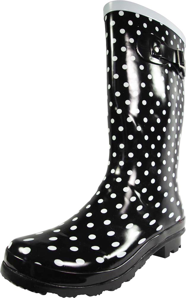 New Womens Rain Boots Rubber Printed Mid Height Wellie Mid Calf Snow ...